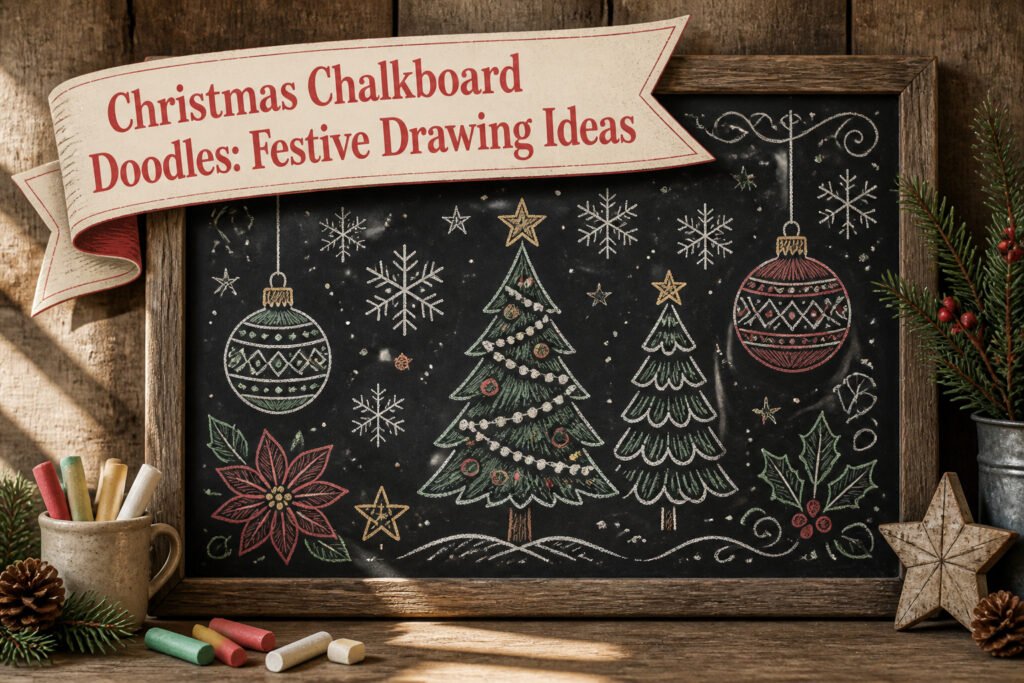 A variety of Christmas-themed chalkboard doodles displayed together.