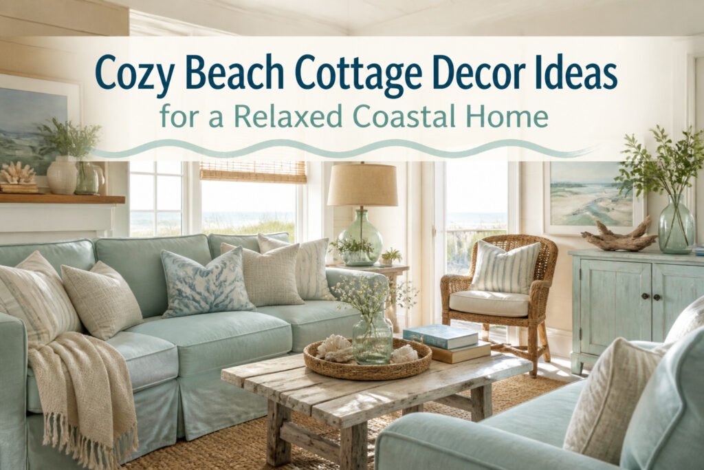 A beach cottage interior with soft colors and inviting decor.