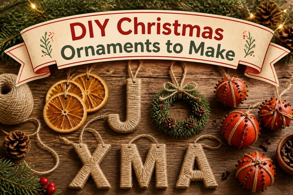 A collection of various DIY Christmas ornaments displayed together.