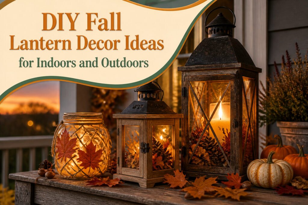 A variety of DIY fall lantern decor ideas displayed indoors and outdoors.
