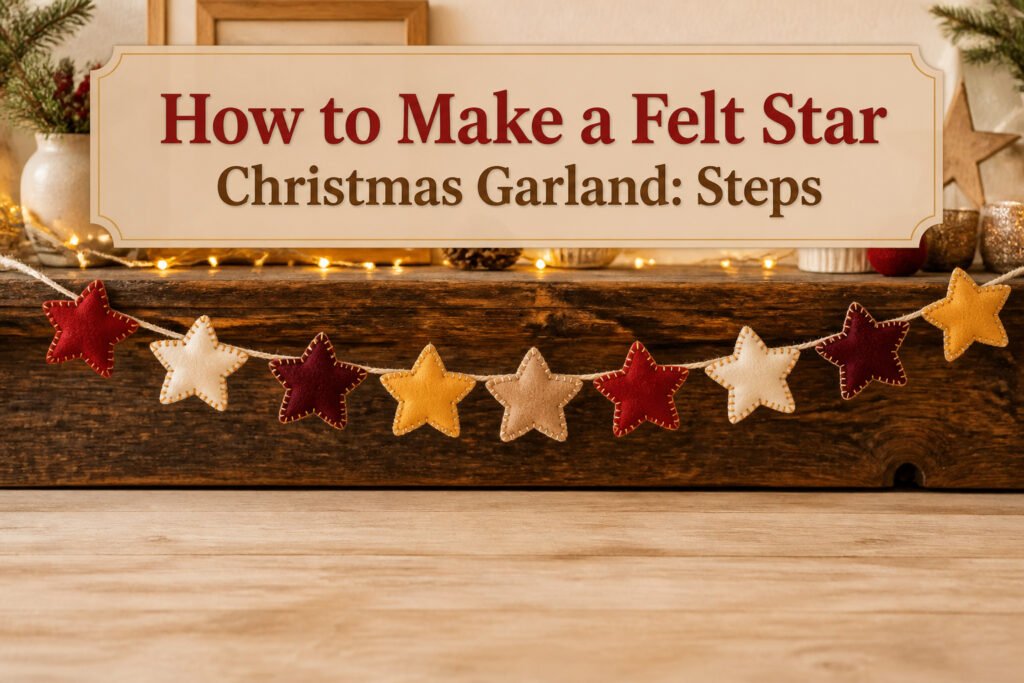 A garland made of colorful felt stars for Christmas decoration.