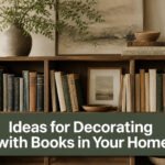 A reading nook with books, a chair, and decorative items.