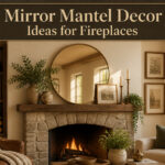 A collection of different mirror styles above a fireplace mantel.