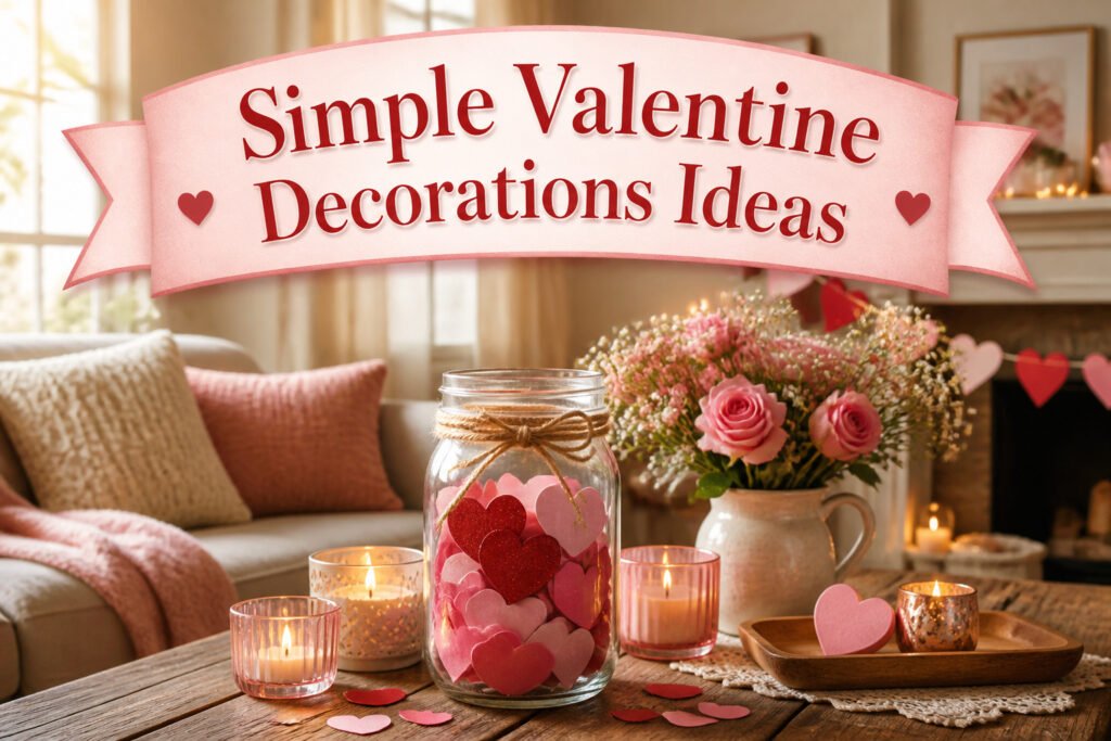 Various Valentine decorations including flowers, candies, and DIY projects.