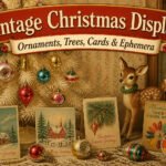 A collection of vintage Christmas ornaments and decorations in a cozy setting.