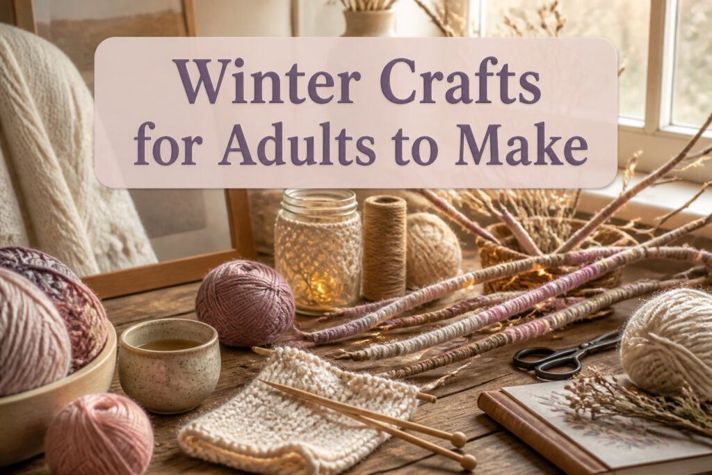 An assortment of winter crafts including snowballs, vases, and decorations.
